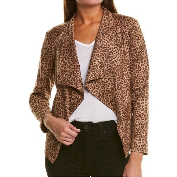 BB Dakota Women Faux Suede Brown Leopard Animal Print Open Drape Front Jacket S - Picture 10 of 11